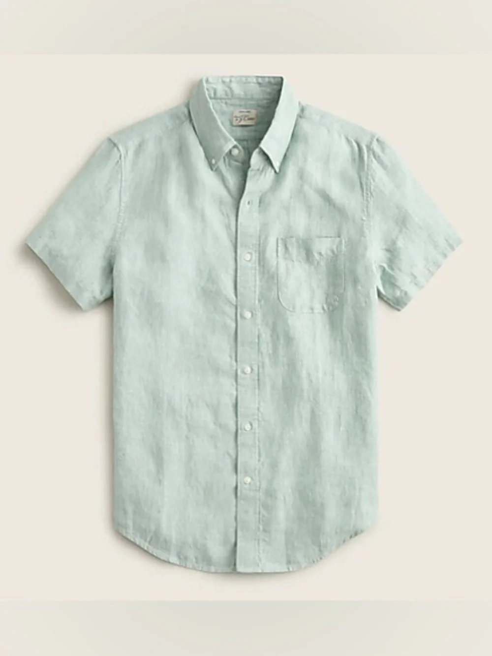 J. Crew Mint Green Short-Sleeve Button-Down Linen Shirt‎